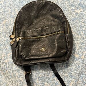 Coach Embossed Charlie Black Backpack with Gold Zippers